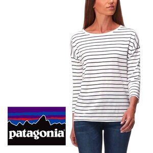 Patagonia 3/4 Sleeve Drop Shoulder Summer Navy White Striped Top Basic Lifestyle